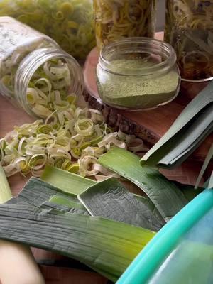 Preserving Leeks Three Ways! 🌱 💨 Dehydrating:  Wash and prep your leeks by removing the stem and separating the leaves from the stalks, chop the stalks into medallions, then let dry then dehydrate in either a dehydrator for 6-8 hours at 120° (right between the veggie and herb settings) or in the oven set to its lowest temperature until crispy. Store the stalks in an airtight container. I use a @excaliburdehydrator  🌱 Leek Powder: Pulverize dehydrated leek leaves into a powder and sift through a sieve.  🧊 For Freezing: Blanch your prepped leeks in boiling water for 30 seconds then transfer to an ice bath for a minute. Dry well, arrange on lined baking sheets to freeze overnight, then transfer to airtight containers. (I’m using @stasherbag ) 🫙For Pickling: Makes Two Pints 3 Cups Sliced Leeks 1 Cup Vinegar (I did half white wine vinegar, half white vinegar) 1 Cup Water 2 Sprigs Each of Rosemary, Thyme, and Sage 1 Tbs Sea Salt 2 Tsp Black Peppercorns 1 Tsp Sugar 1 Tsp Celery Seed 🌱 In a saucepan combine vinegar, water, salt, and sugar. Bring to a boil to create a brine. Add half of the leeks, spices, and herbs into each jar. Top with hot brine, add a lid. Let cool and then pop in the fridge for 72 hours before using. Will store for about 8 weeks.  #foodpreservation #foodwaste #reducewaste #lowwaste #lowwasteliving #zerowaste #recipes #leek #vegan #canning #dehydratedfood #urbanhomestead #denver #leeks #slowliving 