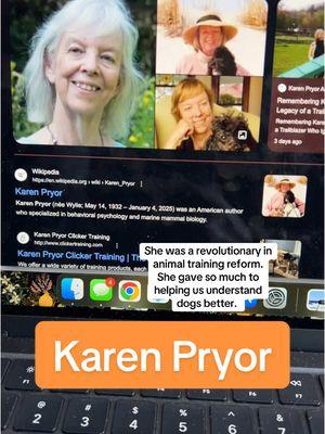 She was a revolutionary in animal training reform.  She gave so much to helping us understand dogs better. #DogTraining #dog #karenpryor #gooddog #dogtrainer #clickertraining 