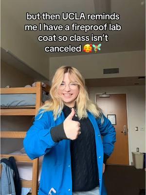 Not to make light of this situation, just a little humor because going to class in extremely hazardous air conditions is insane. Please stay safe!! #fires #la #losangeles #lafire #lafiredepartment #wildfire #ucla #oncampus #labcoat #coat #lab #class #classes #uclabruins  #westwood #losangeleslife #LAcounty #wildfire #fire 