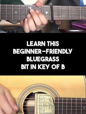 Here’s a beginner-friendly bluegrass guitar bit in they key of B.  #bluegrass #bluegrassguitar #bluegrasstok #howtoplayguitar #flatpicking 