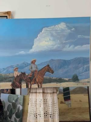 Start to finish progress of my painting Along the Line (2023)  Oil on canvas. 36 x 48 in. Available ✅  . #painting #oilpainting #westernart #westernartist #artstudio 