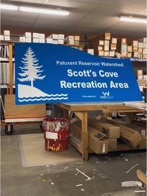 Did you know we can route custom shape aluminum signage?! Check out this new sign for Scott’s Cove Recreation Area! 💙 #signs #signshop #signshoplife #recreation #sykesvillemaryland #fyp 