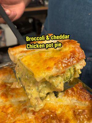 Recipe  ⬇️ Broccoli & cheddar chicken pot pie 4-6 boneless skinless chicken thighs Salt & pepper 1/2 onion chopped 3 cloves garlic chopped 1/2 lb broccoli 1 russet potato (skinned and diced) 2 cans broccoli & cheddar soup 1 cup chicken broth 2 tsp onion powder 2 tsp garlic powder Puff pastry for the top (or pie crust) Egg wash with 1 egg mixed with 1 tbsp cold water Sprinkle with cheese on top before baking #chickenpotpie #broccolicheddarsoup #comfortfood #cheapmeals #EasyRecipe #college #weeknightdinner #EasyRecipes 