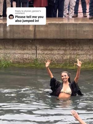 Replying to @elysian_gomez of course!! on a cold and rainy day 😂 note for future txst grads: it’s hard to swim in the regalia!!  #txst #texasstateuniversity #riverjump #texasstate #graduation #masters 