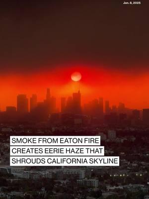 Eerie haze: This is what the Los Angeles #skyline looks like from smoke from multiple nearby #wildfires. 😔 Watch live fire coverage on #ABC7. #fires #EatonFire #PalisadesFire #HurstFire #WoodleyFire