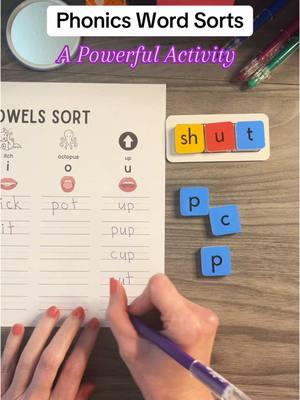 💪 You can use word sorting with almost any activity to connect to writing and spelling words!  #scienceofreading #scienceofreadinginstruction #readingisfundamental #readingisaright #literacymatters #kindergartenteacher #firstgradeteacher #secondgradeteacher #homeschool #teachermom #learntoread #phonics #phonemicawareness #wordsort 