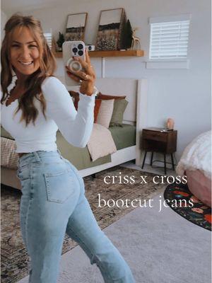 Sucker for a criss cross detail 😍 #jeans #crisscross #crisscrossjeans #bootcut #bootcutjeans #flare #flarejeans #croptopmom #distressedjeans #tryon #OOTD 