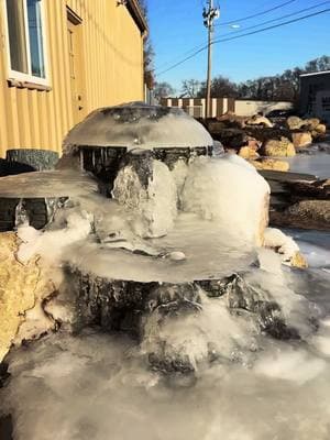 Another round of crazy winter ice formations! 🥶  #iowawaterscapes #justaddwateria #iowa #desmoines #waterfall #pond #outdoorliving #landscaping #waterscape #aquascape #icey #winter 