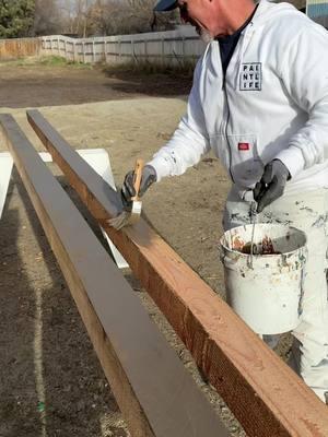 Pre-staining the lumber before cut and install. New construction painter. #newhomes #contractor #woodstain #housecolors_ 