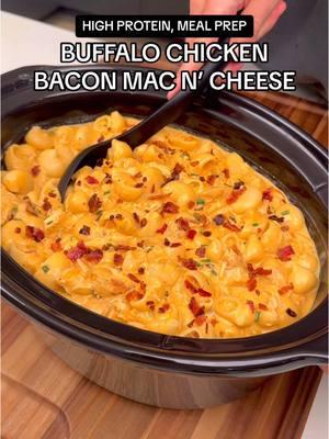 Buffalo Chicken & Bacon Mac n’ Cheese Most Viral Meal Prep Recipes of 2024 #4 UPDATED MACROS: Per serving (makes 11) 490 Calories 46g Protein 54g Carbs 13g Fat *macros were off in the video, use the macros above for more accurate reference! This is a recipe from my new Slow Cooker Meal Prep Cookbook, which is officially here! 80+ indulgent meal prep recipes, just like this one. I spent a year fully dedicated to making the best high protein slow cooker recipes that exist, and everything I learned is distilled in the book 🙌. Link is in my bio. Ingredients: 32oz diced chicken breast 100g buffalo sauce (~1/2 cup) 30g Worcestershire sauce (~2 tablespoons) 18g Chicken bouillon (1 tablespoon) Salt/Pepper/Garlic to taste 3 orange bell peppers 2 onions High: 2-3 hours OR Low: 3-4 hours 672g pasta, cooked to 50% (Aka, cook for half the time shown on the box) Blended Buffalo Cheese Sauce: 800g 2% cottage cheese 50g 1/3 fat cream cheese 100g extra sharp cheddar cheese 60g parmigiano reggiano 120g buffalo sauce 300ml milk 30g honey Salt & pepper to taste 18 slices centercut bacon 400 degrees, 20-30 mins Notes: - For accurate “serving sizes” - weigh your empty slow cooker BEFORE starting anything. Once everything is done, weigh it again, and subtract out the “before” weight - this will give you the total weight of the recipe. Divide this by the # of servings (11 in this case) to get the exact serving size - Store everything frozen - no need to thaw, just toss in the microwave with 2-3 tablespoons of milk or water, cover with a paper towel, and microwave for 3-5 mins until heated through - Make sure to blend the cheese sauce for 2-3 mins to ensure it’s completely smooth all the way through - heating up slightly in the microwave can help with the process #stealthhealth #mealprep #healthyrecipes #healthyrecipesfordinner  #EasyRecipe #mealprep #highproteinrecipe #macrofriendlyrecipe #lowcalorierecipe #countingcalories #trackingmacros #fitness #crockpotrecipe #slowcookerrecipe #slowcookermealprep #healthyslowcookerrecipes #buffalomacncheese #buffalochicken 