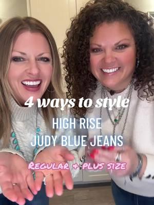 #creatorsearchinsights sisters who style together stay together!! Style two styles of Judy Blue High Rise jeans with us!  ✨ blonde size 9 ✨ curly size 18 @Kristin Yanke  Trust me you’re gonna love these jeans!  #judybluejeans #styletips #regularsize #plussize 