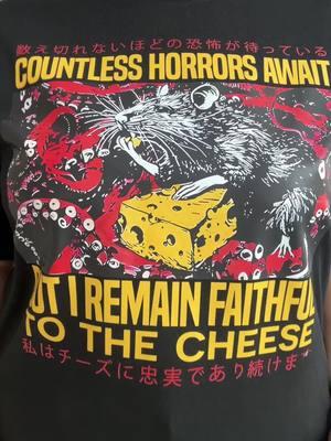 A rat’s loyalty is legendary—are you up to the challenge?  #FaithfulToTheCheese #CheeseIsLife #BoldFashion #UniqueTee #RatVibes #StayCheesy #LoyaltyAndCheese #StreetwearStyle #GraphicTeeGoals #CheeseAddict #FearlessFashion #ChaosAndCheese #EdgyShirts #CheeseForever #StatementShirt #UnisexStyle #HorrorVibes #CheeseLover #StayFaithful #Trendsetter