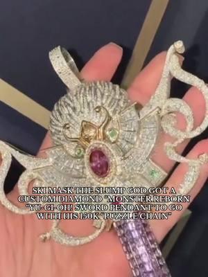 SKI MASK CONTINUES BUILDING HIS RARE YU-GI-OH JEWELRY COLLECTION #fyp #foryoupage #skimasktheslumpgod #skimask #yugioh #yugiohanime #swordsoul #rebornsword#customjewelry #jewelry #diamonds 