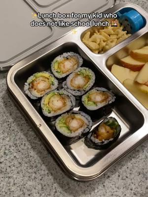 Today he asked for sushi, so tempura 🍤 rolls it is bc that’s what we had on hands. Super quick and easy to put together #fyp #tiktokmom #lunchideas #EasyRecipe #schoollunch #sushi #tempura #creatorsearchinsights 