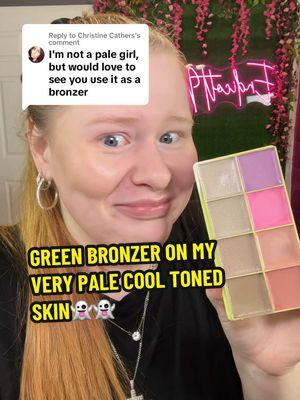 Replying to @Christine Cathers GREEN BRONZER ON MY VERY PALE COOL TONED SKIN @madebymitchell LIGHTER CURVE CASE PALETTE #cooltonedskin #paleskin #pale #madebymitchell #fairskin #makeupfail #makeupdisaster #showermakeup #playinginmakeup #makeuptryon #greenmakeup #oliveskin #oliveundertone #makeupfinds #affordablemakeup #makeupdeals #TikTokShop #tiktokdeals #tiktokmademebuyit #funmakeup 