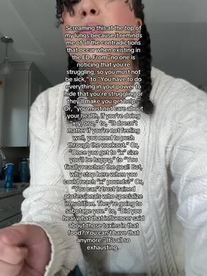 The ED is constantly contradicting itself and its so tiring #yourweightdoesntmatter #unconditionalpermissiontoeat #everybodydeservesfood #yourweightisntyourworth #yourweightisnotyourworth #allfoodservesapurpose #youreworthyofnourishment #bodyimagelessons #foodguiltrecovery 