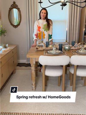 SO excited to be working with @HomeGoods this spring to freshen up this space, and I was able to get all of this for such amazing prices too! 🌸🌼🌷 #ad #hgfinders do you love the driftwood pieces as decor or is that a littleeee too random? (BTW I love them) 🫣😅 #homedecorinspo #decorinspo #homehacks #diningroomdecor #springdecor #coastaldecor #interiordesigninspo 