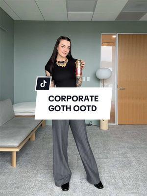 yes @Liquid Death is part of the outfit 🖤 🍑 #corporategoth #officegoth #officefashion #workwear #workwearstyle #gothfashion #softgothaesthetic 