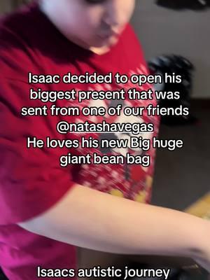 Isaac decided to open his biggest present that was sent from one of our friends @natasha vegas he loves his new big huge gaint bean bag #supportloveautism #isaacjourney #nonverbal #level3 #autismacceptance #severeautism #profound #autistic #fyp #foryoupage #foryou 