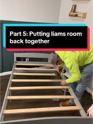 PART FIVE- we finally are putting Liam’s room back together. Just a few more things to finish it off before we do the big reveal 🩵 #boysroom #toddlerroom #dinosaurroom #like #comment @follow #share #tiktok #tiktokcreator #roomrenovations #followourjourney 