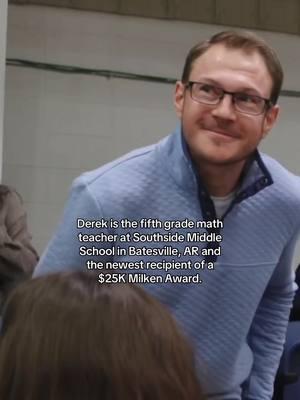 We’re relishing in the excitement of the new year by awarding another outstanding educator, this time in Arkansas! Derek Tharp, fifth grade math teacher at Southside Middle School, makes a direct impact on the academic and personal lives of his students. Now, Derek is a 2024-25 Milken Educator complete with a $25,000 cash prize. Derek is known for going the extra mile for his students and we are so proud to welcome him to the Milken Educator Network. @Harding University @ArkansasState  #fyp #MEA3K #MilkenAward #teachersofttiktok #emotional #uplifting #goodnews #ArkansasLEARNS #TeachArkansas #AState #WolvesUp! #AStateAlumni