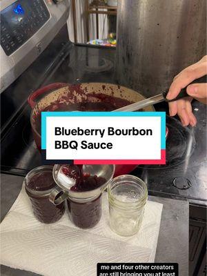 Summer grilling is gonna be ON POINT 🤤🤤🤤  Blueberry Bourbon BBQ Sauce 1 TBSP neutral oil  2 lbs fresh blueberries 1 1/2 cup ketchup 1/2 cup tomato paste 1 cup brown sugar 3/4 - 1 cup apple cider vinegar (to taste) 1 cup bourbon 1 yellow onion diced 4 cloves garlic minced 2 teaspoon kosher salt 1 teaspoon black pepper 1.5 teaspoon crushed red pepper (I did 2tsp 🤭 it’ll get hotter the longer it sits in the jar) 4 bay leaves  Heat oil over medium heat and sauté onions and garlic 5 mins.  Add remaining ingredients and cook down for approximately 30 minutes. Remove bay leaves and let cool slightly. Then immersion blend.  Half pint jars WB 20 mins. Yields 7 half pints. Canuary Series Creators! @It’s Jenn Again 🪴  @Mountain Heart Homestead  @Savannah Barnett  @shay yvonne | homemaker ✝️🌷   #canningandpreserving #fooddye #fromscratch #canningfood #homesteadforbeginners #rebelcanning #canuary #mybasichomestead #canningforbeginners #beginnercanning #toxicfree #toxicfreeliving #dyefree #canning #CapCut 