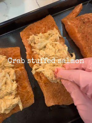 My love language is taking care of you. #cookwithme #crabstuffedsalmon #fyp #womanfirst 