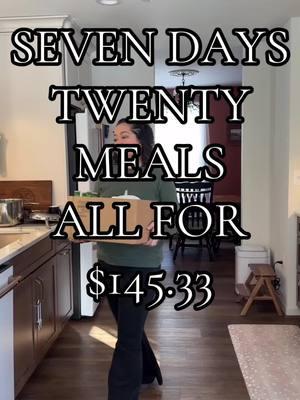 Seven days, twenty meals, all for $145.33.  We arent wfraid to repeat meals around here and have a breakfask and lunch of the week. Before grocery shopping I always look through my pantry and freezer first. We have a lot of steaks in the freezer, so I’ll be eating those for lunch. Our chickens are still laying a lot of eggs so breakfast burrios it is! I already had all the ingredients for spaghetti and the rest of the meals I just needed a few odds and ends.  • • #groceryshopping #groceryhaul #aldifinds #mealplan #howtogroceryshop 