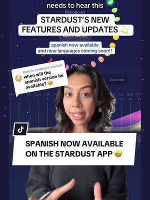 Replying to @ovul8ted STARDUST UPDATE ALERT!!!! Spanish now available 🤩 #cyclesyncing #periods #stardustapp #periodtracker #spanishperiodtracker #newfeature 