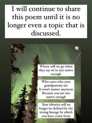 Blood quantum perpetuates colonial constructs that were never part of our Yup’ik cultural values. It is a tool of division, imposed by systems that sought to erase Indigenous identity and sever us from our heritage. Blood quantum was not created by our people—it was weaponized against us. To see it perpetuated within our own communities is heartbreaking. It is a form of cultural genocide, and its acceptance threatens the strength and inclusivity of our future generations. We must stand firm in honoring our traditional values and embrace all who carry our lineage, regardless of percentages. Use your voice to protect our future generations ❤️ #sewyupik #yupik #fyp #fypシ #native #alaskanative #alaskan #alaskalife #alaska #alaskaliving #alaskalove #sharing #sharingiscaring #sharingalaska #useyourvoice #futuregeneration #futuregenerations #protectourfuture #nativetiktok 