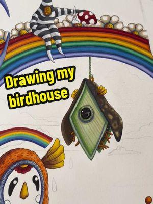 Dreaming about birdhouses 🪶🐦‍⬛🪺 and their tiny whimsical nature, thank you to my birdhouse for modeling for this drawing ✍️  #drawing #fantasyart #trippyart #weirdart #coloring  #artistsoninstagram #markerdrawing #illustration #whimsicalart #whimsicalartist