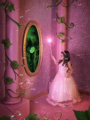 Our family made a magic mirror come to life for a photo 😳 and then our girls transported themselves into a whimsical world 💕💚#AdobePhotoshopPartner For this photo, we found an old vintage mirror, then Nick built an entire photo set inside our bedroom 😅. The kids helped us paint the pillars (we repurposed from another photoshoot) and floor pink. After they danced around all over the wet floor, Eloise helped me with the wallpaper. Once the magic mirror was attached to the wall, Emma and Eloise got into their costumes and right into character. Nick helped with the lighting and fog, while Oliver handled the bubble machine, and I captured the moment. After the photoshoot, I took it into @Photoshop and added a bit more magic, like the vines around the pillars, a spell coming from Eloise’s wand, and a bubble brush we made from the bubbles I captured on set to add even more bubbles to the photo 🫧. What would you do if you found a magic mirror?🪞 #photomagic #behindthescenes #fyp #MomsofTikTok 