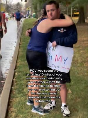 I remember thinking “not even a smile..” then post-race, our dad told me what had happened minutes before I passed by 🙃 #funny #brothers #marathon #storytime #arrested #downsyndrome #Running