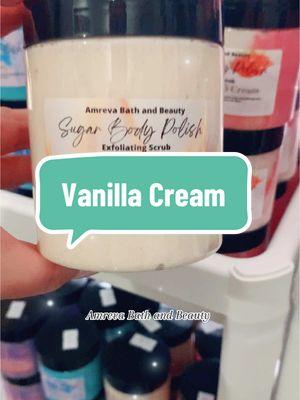 Vanilla Cream Whipped Sugar Body Scrub 🤩  #vanillacream #vanilla #skincare #exfoliateyourskin #shavinghacks #amrevabathandbeauty 