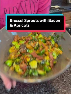 APRICOT DAY: It is National Apricot Day so of course I had to come up with a dish featuring sweet apricots. Brussel Sprouts and Bacon it is! This cooked up in 30 minutes with no complicated ingredients and the boys ate it all! Josh had a clean plate! #brussellsprouts #apricots #sidedish #vegetables #letsgetcooking #productpc 