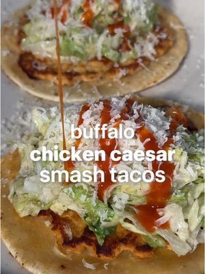 Buffalo Chicken Caesar Smash Tacos Remember the smash burger tacos from last year? These may just top them. I’m combining chicken caesar salad with the smash tacos & an added perfect flavor… buffalo sauce. If you love a kick, you’re going to need to make these asap. Don’t like spice? Just don’t add the buffalo sauce! I can’t wait to make these for dinner tonight.  #diyfood #creatorsearchinsights #impressivedinnerrecipes #whattocooktoday #smashtacos #smashburger #chickencaesar #buffalochicken #fypasmr 