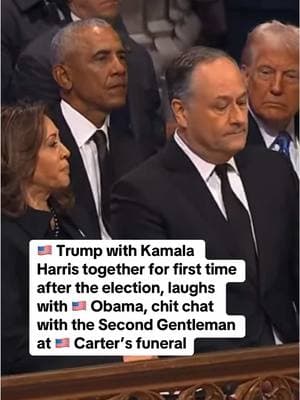 US President-elect Donald Trump seen cracking jokes with former President Barack Obama this morning at President Jimmy Carter’s funeral in Washington D.C. Vice President Kamala Harris was seen looking back, as the two former Presidents — Trump will swear in for a second term on January 20 — who appeared to be getting along. At the end of the funeral service, Trump exchanged pleasantries with Harris’ husband, Second Gentleman Douglas Emhoff.  #digitaldiplomacy #diplomacy 