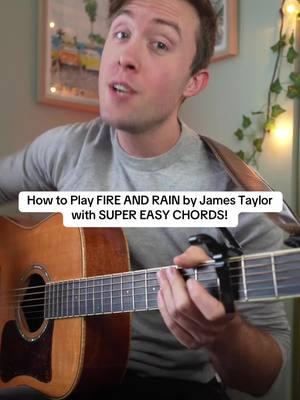 How to play Fire and Rain by James Taylor with easy chords on acoustic guitar!  #fyp #guitartok #jamestaylor #fireandrain #guitar 