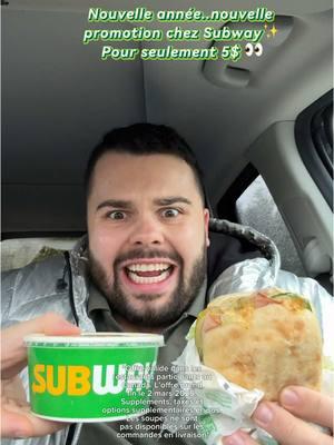 ALERTE ALERTE @Subway Canada propose une nouvelle offre à petit prix pour bien commencer l’année 2025 ❤️. Découvrez les Forfaits P’tits Creux! Les P’tits Creux Dinde Ranch ou  Jambon Moutarde miel accompagné de  rondelles de patates ou la soupe poulet et nouilles maison est à seulement 5$. SEULEMENT 5$ PARDON? Entouka moi si j’étais toi..je COURRAIS au Subway maintenant!  Disclaimer: Offre valide dans les restaurants participants au Canada.L’offre prend fin le 2 mars 2025. Aussi, suppléments, taxes et options supplémentaires en sus. La soupe n’est pas disponible pour les commandes en livraison. #SubwayCanada #pub