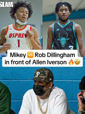 Throwback to when Allen Iverson pulled up to watch Mikey 🆚 Rob in HS 👀🔥 #slamhs #hshoops #robdillingham #mikey #mikeywilliams #robwitdashifts 