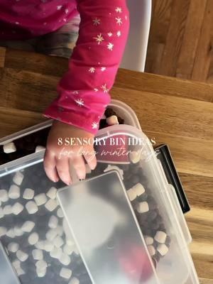 Some sensory bin ideas for these long winter days being stuck inside with a toddler 🫠 #screenfreetoddler #sensorybin #toddermom #toddleractivities #mom #girlmom #momof2 #winteractivities 