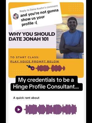 Replying to @Dana Kuehn Got some requests to prove why I think I’m qualified to review Hinge profiles…Here it is. #hinge #hingedating #dating #datingapps #hingeprofile 