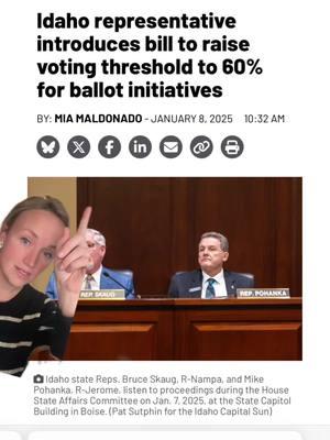 In layman's terms, this bill wants to make it harder for people in Idaho to pass new laws through voting. Right now, if a majority of voters say "yes" to something, it becomes law. This bill would raise the bar, requiring at least 60% of voters to agree, instead of just a simple majority (50% + 1). The idea is to reduce the influence of out-of-state money in getting laws passed and make sure that new laws have broader support before they’re approved. However, critics say it could make it harder for Idahoans to pass laws they want, even if most people support them. #MedicaidExpansion #IdahoHealthcare #RuralHealth #HealthcareAccess #PolicyMatters #idahocheck #idaholaw #idaho #boise 