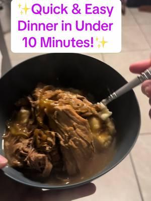 ✨Quick & Easy Comfort Food in Under 10 Minutes!✨ 🥔 Mashed Potatoes Hack 1️⃣ Drain & rinse canned potatoes. 2️⃣ Heat in microwave for 2-3 mins. Or on stove - whichever you prefer.  3️⃣ Mash with butter, some milk (optional) salt, and pepper—done! 🙌 🍖 Mississippi Pot Roast 1️⃣ Place roast in crockpot. 2️⃣ Add 1 pack of ranch seasoning, 1 pack of au jus mix, 1 stick of butter, and pepperoncini peppers. 3️⃣ Cook on low for 8 hours or high for 4 hours. #DinnerInMinutes #QuickMeals #ComfortFoodHacks #DinnerIdeas #quickdinnerideas #cannedpotatoes #mississippipotroast 