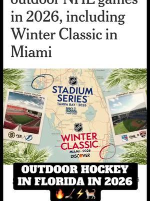 Added NHL commissioner Gary Bettman in a statement: “Stanley Cups, strings of sellouts and the exponential growth of youth and high school hockey throughout the state have demonstrated that Florida is a hockey hotbed. Outdoor NHL games in the Sunshine State? Never let it be said that our league isn’t willing to accept a challenge.”. #NHL #hockey #icehockey #odr #Outdoors #florida #usa #tampa #miami #tampabaylightning #tampabaybuccaneers #floridapanthers #miami #floridamarlins #fyp #floridahockey #hockeyfans #winterclassic #2026 #hockeyisforeveryone 