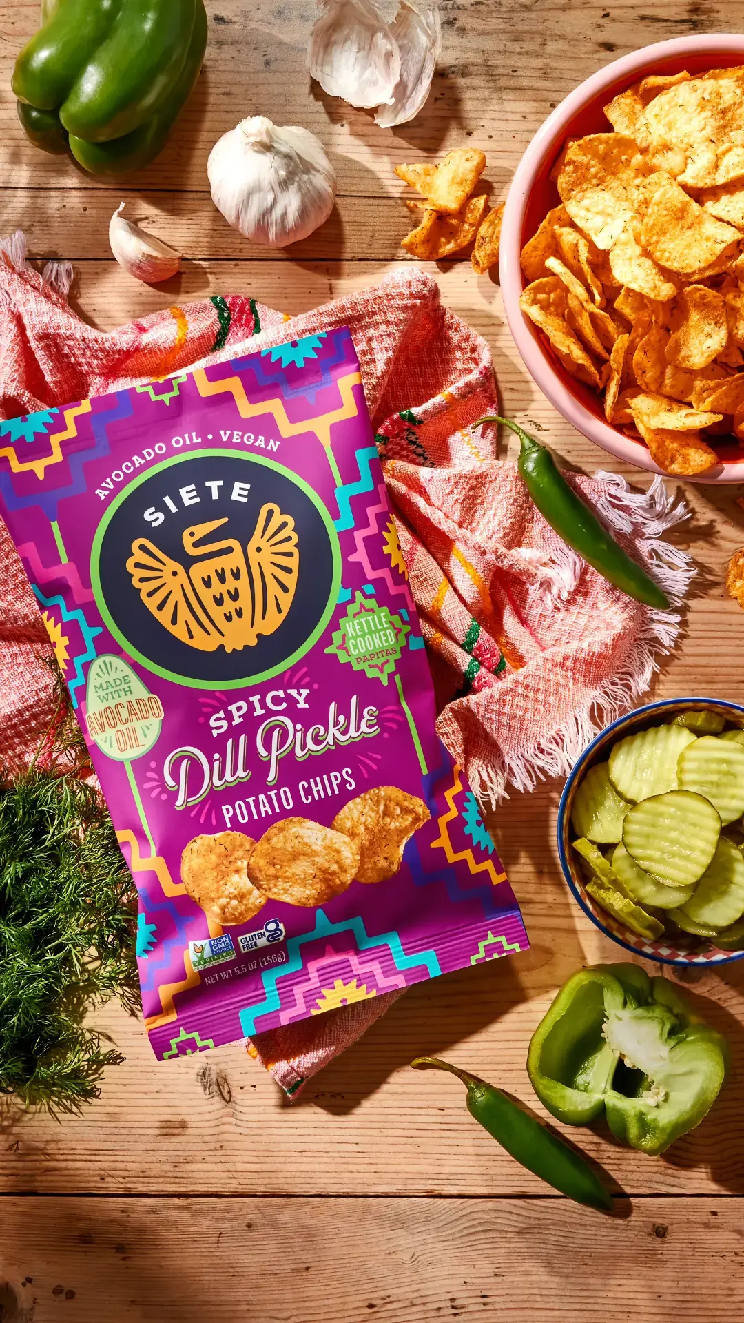 We’re DILL-ighted to introduce our NEW Spicy Dill Pickle Potato Chips! 🥳 Inspired by our memories of enjoying papitas preparadas at Mexican snack shops, we created these Kettle Cooked Spicy Dill Pickle Potato Chips with thoughtfully selected ingredients for more people to enjoy. Whether you're hosting a gathering with friends and family or reaching for a treat, these chips are a yummy way to bring people together and relish (get it?) in crunchy and delicious moments of snacking. 🥒🌶️🥒🌶️🥒   #sietefoods #spicydillpickle #picklechips #glutenfreesnacks #newproductalert