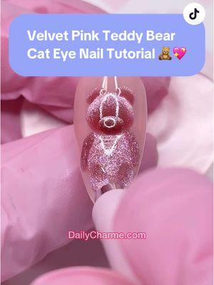 The cutest pink velvet cat eye teddy bear nail tutorial 🩷🧸 💅 Everything used for this look is from the brand Daily Charme & is listed below. All goodies are available now in our TikTok shop or via the 🔗 in bi0 💖 Save and share for cute nail art inspo 😻✨💅 Using @daily_charme: 🩷 Charme Gel Extension Tips / Almond / Medium / Clear 🩷 C04 Princess 🩷 J01 Chiffon 🩷 Magnetic Cylinder Wand 🩷 Dotting Tools 🩷 Art Liner Brush 🩷 Thin Liner Brush 🩷 Diamond Shine Top Coat  #nailtutorial #cateyenails #Valentinesnails #teddybearnails #cutenails #coquettenails #demurenails #heartnails #vday #diynails #nailarttrends #nailinspo #trendynails #dailycharme #valentinesinspo #nails #nailvideos #cateyenailart #chromenails  #magneticnails #pinknails  