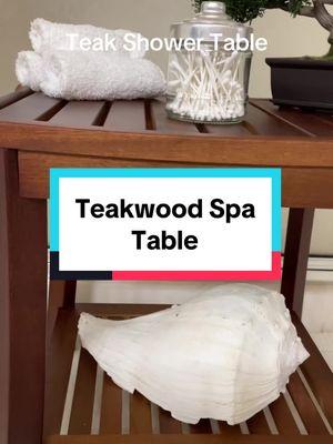 Give your bathroom shower that spa feeling with this Teak Shower Spa table with towel holder #teakwood #spa #table  #shower 