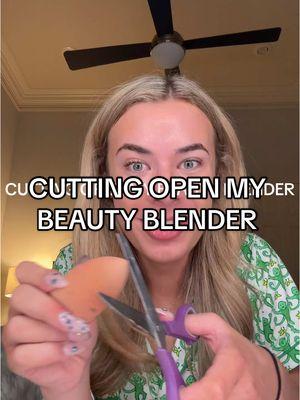 CUTTING OPEN MY BEAUTY BLENDER #beautyblender #makeup #fyp #viral #makeupchallenge 