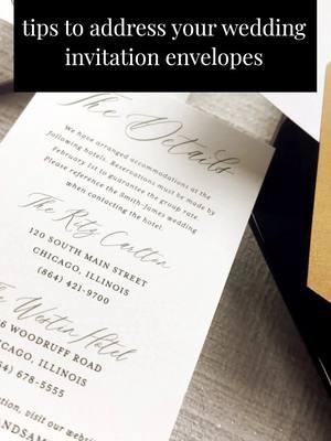 10 Essential Tips for Addressing Wedding Invitation Envelopes 1. Formal Titles: Use formal titles like 'Mr.,' 'Mrs.,' 'Dr.,' etc., to honor your guests and the formal nature of the event. 2. Full Names: Always include the full names of your guests, avoiding nicknames, to maintain formality. 3. Married Couples: Address married couples as ‘Mr. and Mrs. [Last Name]’. For those with different last names, list both names fully. 4. Unmarried Couples Living Together: List each person's name on a separate line, without ‘and’, to respect individual identities. 5. Families with Children: Address envelopes to 'The [Family Name] Family' or list parents' names on the first line and children's names on the second line. 6. Dual Envelope System: Utilize both inner and outer envelopes for a classic approach, differentiating the formality level. 7. Calligraphy or Neat Handwriting: Invest in professional calligraphy or digitally printed envelopes or ensure your handwriting is neat and legible for a personal touch. 8. Include Guest Titles: If inviting military personnel, judges, or clergy, use their proper titles on the envelopes. 9. RSVP Envelopes: Ensure the return address and a stamp are included on RSVP envelopes for guests' convenience. 10. Proofread: Double-check all addresses and names for accuracy to avoid any delivery issues or social faux pas. Addressing your envelopes with care and attention to detail sets the tone for your special day! #WeddingEtiquette #weddingtips #howtoaddress #envelopeaddressing #bridetobe #weddingtips2025 #weddinginvitations #bridetobe2025 #weddingstationeryideas #weddinginvitationtips #weddinghacks #calligraphy